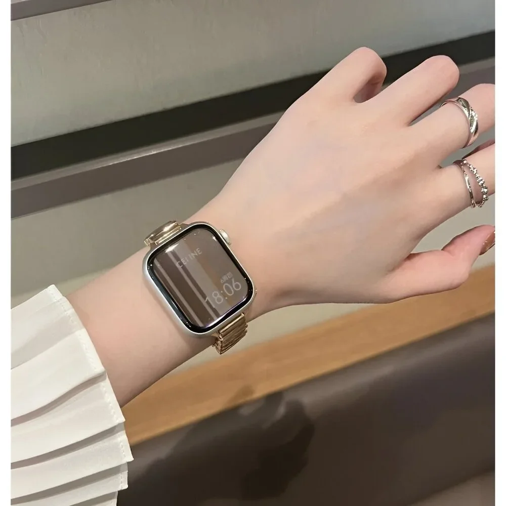 Apple Watch Band Stylish Adjustable Slim Strap Silver Stainless Band - RoseGold